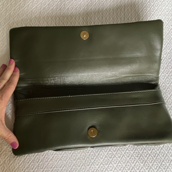 Olive Green Ruched Leather Clutch - Picture 2 of 3